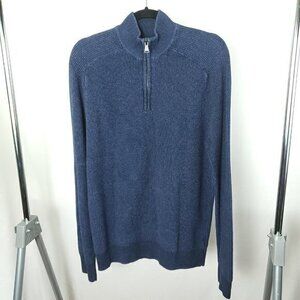 Men's Express 100% Cotton Quarter Zip Rib Raglan Sleeve Sweater Large Blue